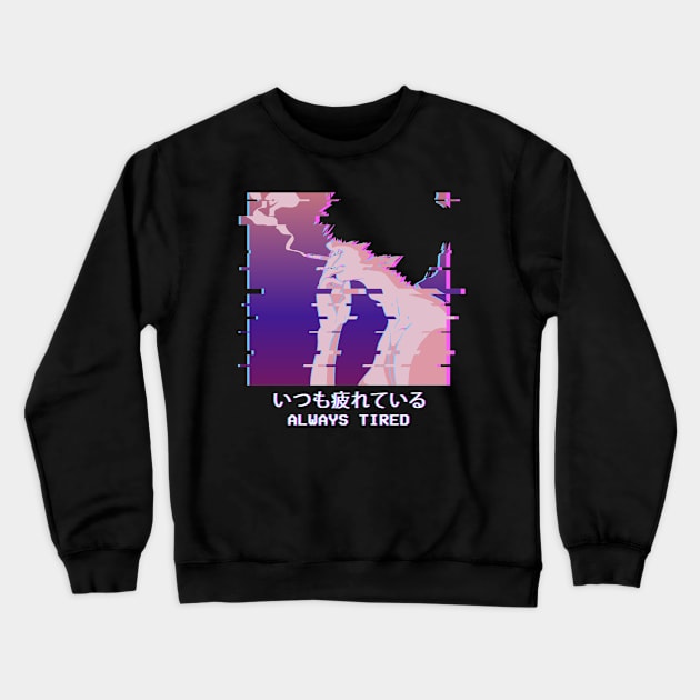 Always Tired Smoking Anime Boy Vaporwave Eboy Weeb Crewneck Sweatshirt by Alex21